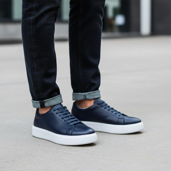 232 BASKET EN CUIR BLEU MARINE