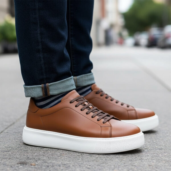 232 BASKET EN CUIR TABAC